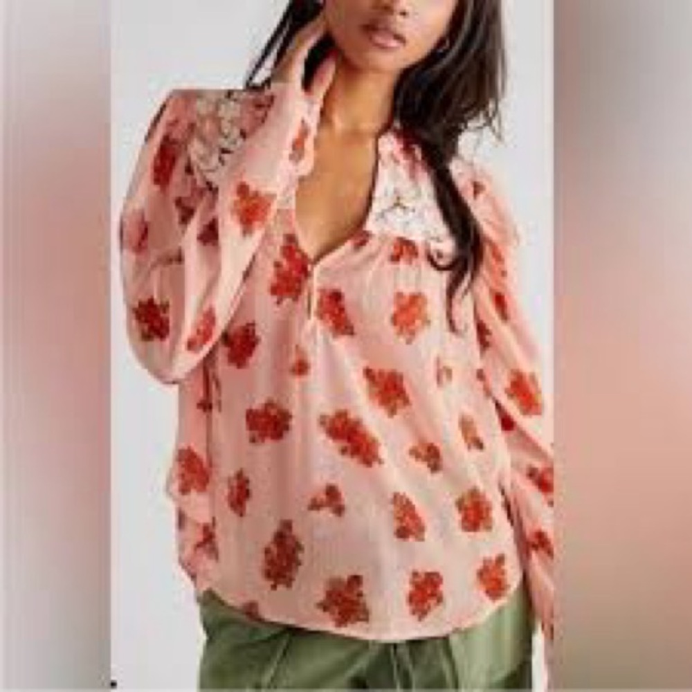Free People Patricia Embroidered Floral Blouse NWT Size Medium